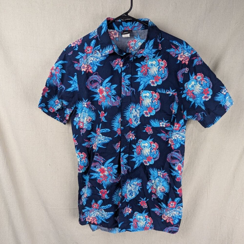 Star Wars Hawaiian Shirt Med R2-D2 Millennium Falcon Tropical Floral Par…